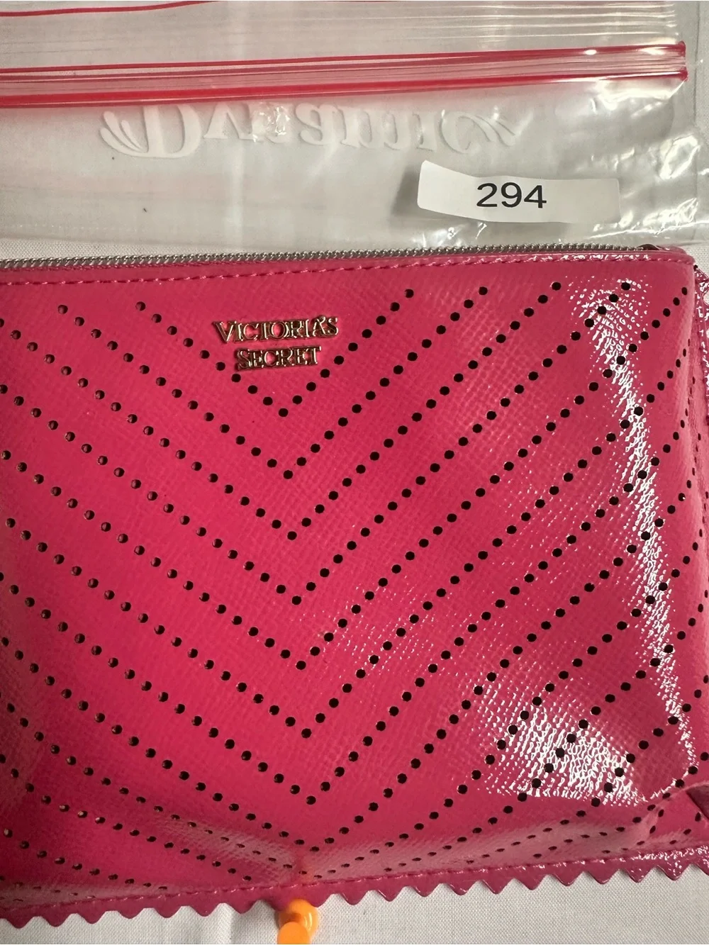Victoria's Secret Hot Pink Perforated Patent Wristlet